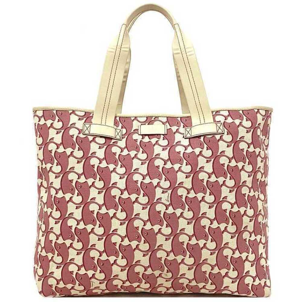 Gucci Tote Bag Pink White Canvas Leather Logo All over Shoulder Laundry Mothers